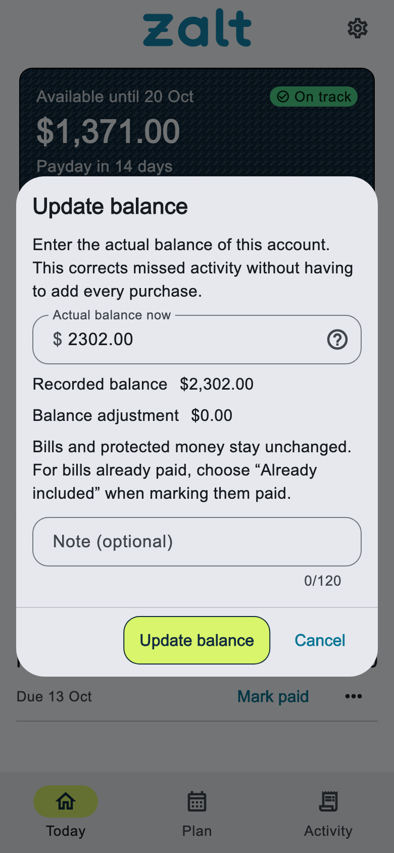 Update your balance